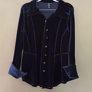 Sno Skins Crushed Velvet Large Blue collared Shirt